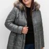 Leicht glänzende Steppjacke mit Kunstfell-Kapuze<sheego New