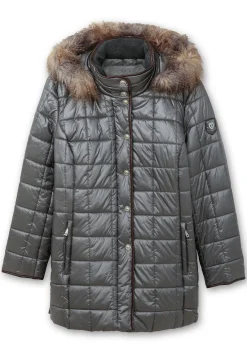 Leicht glänzende Steppjacke mit Kunstfell-Kapuze<sheego New