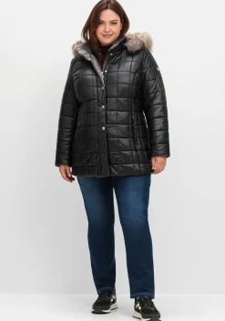 Leicht glänzende Steppjacke mit Kunstfell-Kapuze<sheego Sale