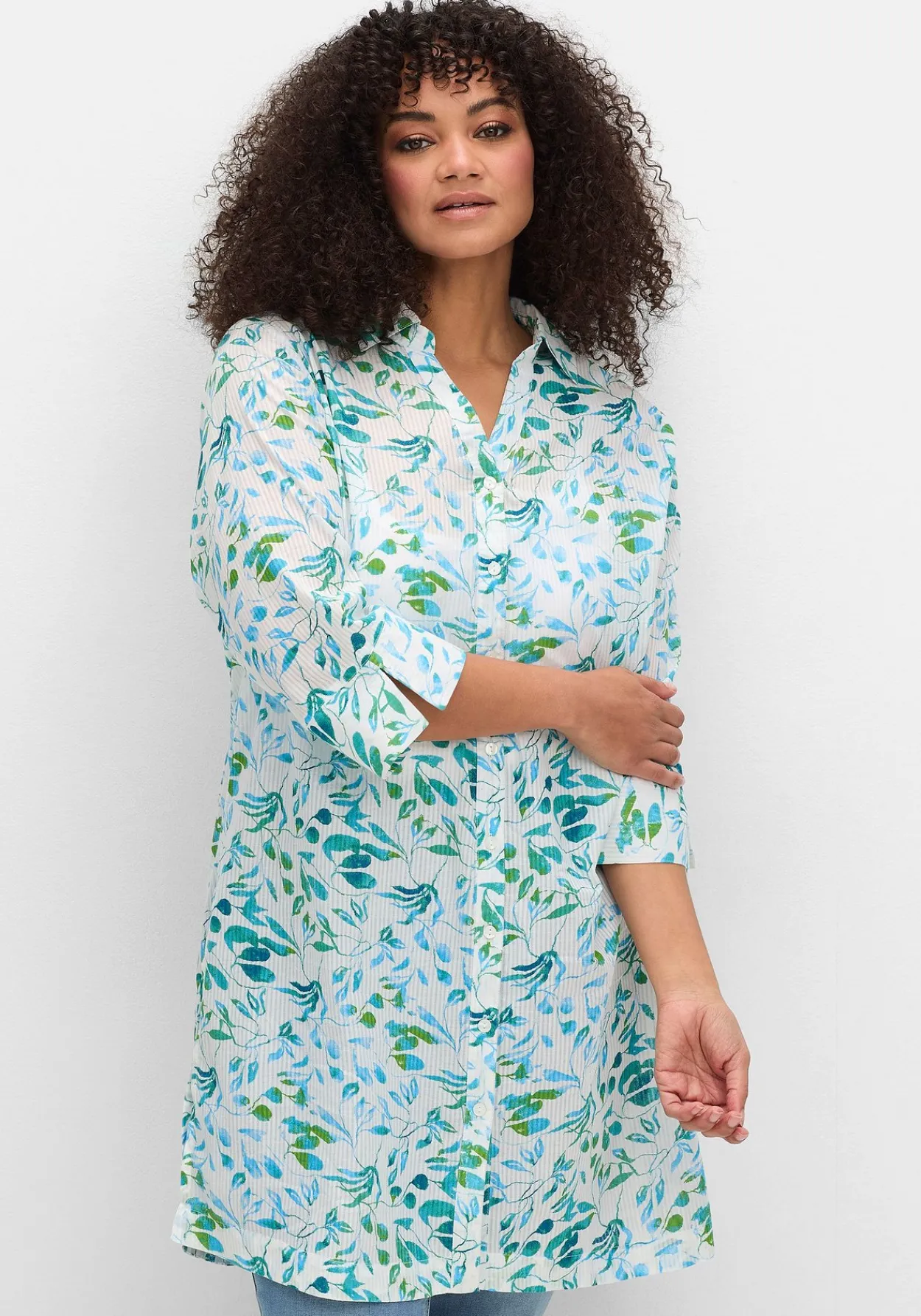 Longbluse mit Blätterdruck und 3/4-Ärmeln<sheego Sale
