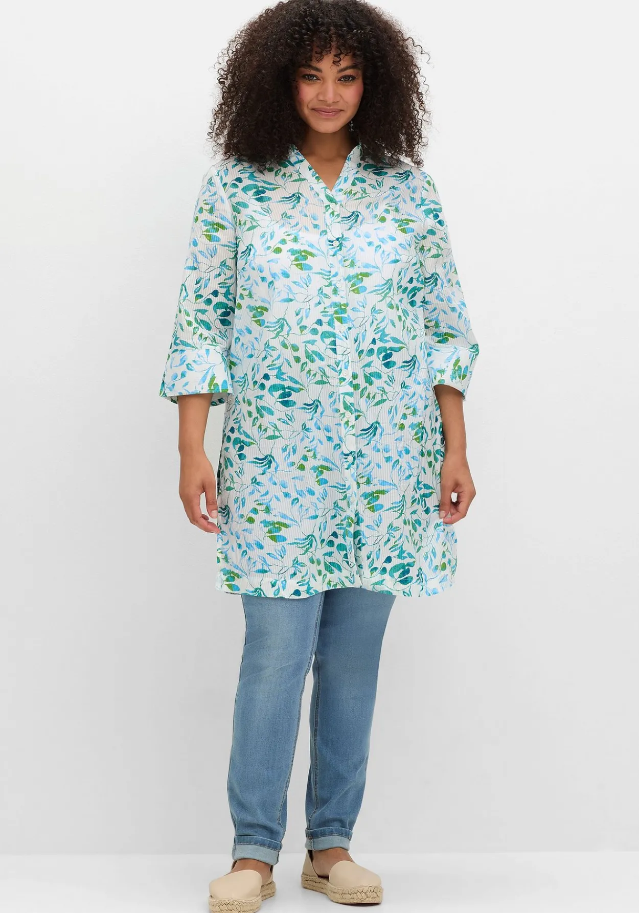 Longbluse mit Blätterdruck und 3/4-Ärmeln<sheego Sale