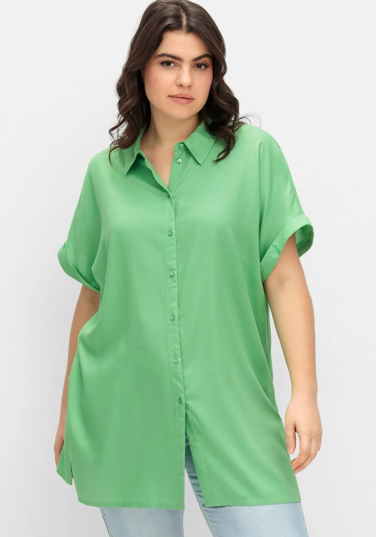 Longbluse mit Hemdkragen und kurzem Arm<sheego Online