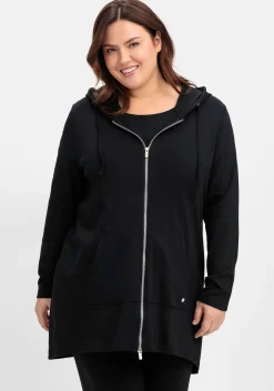 Longshirtjacke mit Kapuze und Kängurutasche<sheego Sale