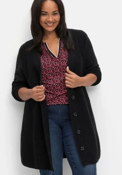 Longstrickjacke im Strukturmix, mit V-Ausschnitt<sheego Hot