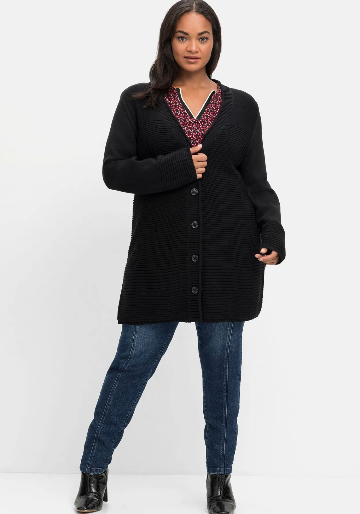 Longstrickjacke im Strukturmix, mit V-Ausschnitt<sheego Hot