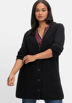 Longstrickjacke im Strukturmix, mit V-Ausschnitt<sheego Hot