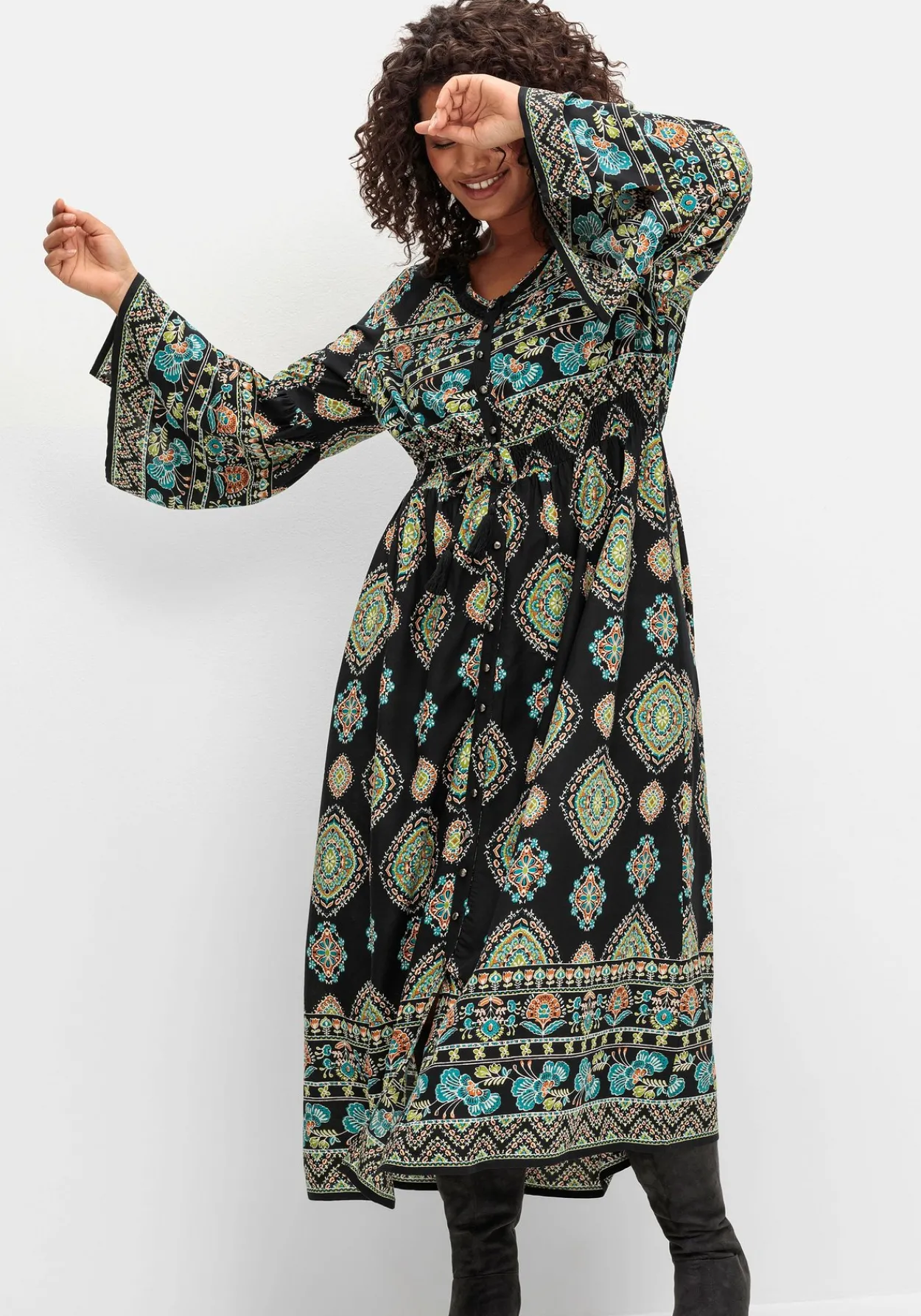Maxikleid im Boho-Stil, mit Trompetenärmeln<sheego by Joe Browns Sale
