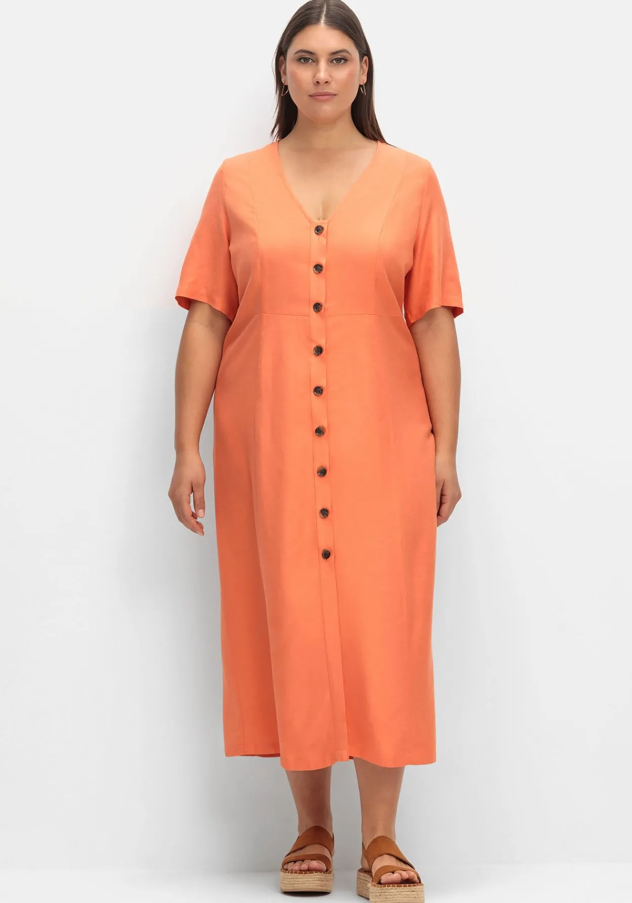 Maxikleid im Leinen-Mix, mit Knopfleiste<sheego Sale