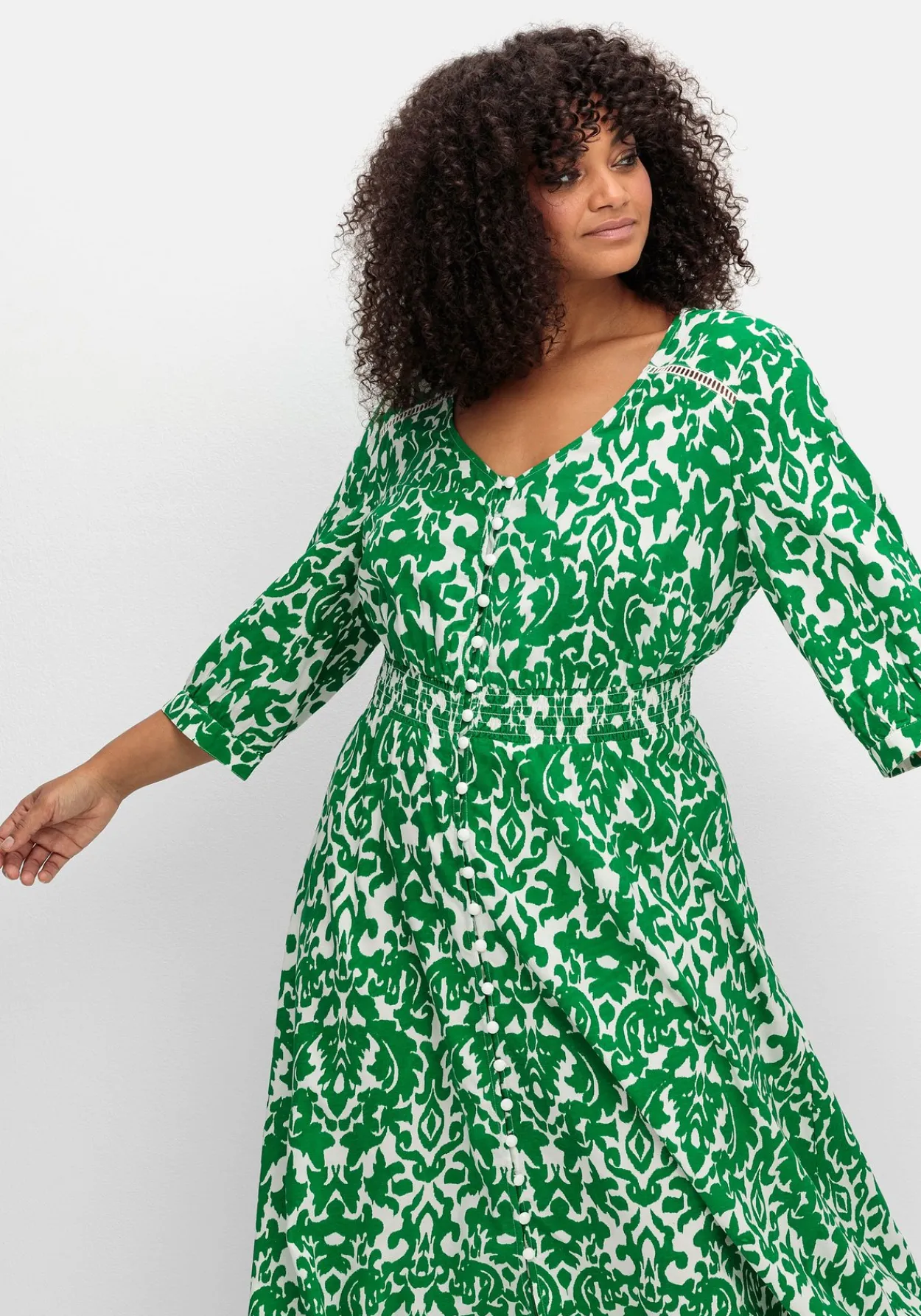 Maxikleid mit Alloverprint und gesmokter Taille<sheego by Joe Browns Best