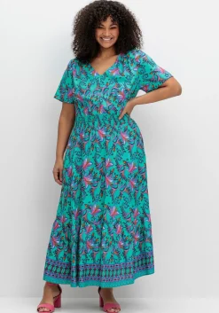 Maxikleid mit Blumendruck und Taillen-Smokbund<sheego by Joe Browns Sale