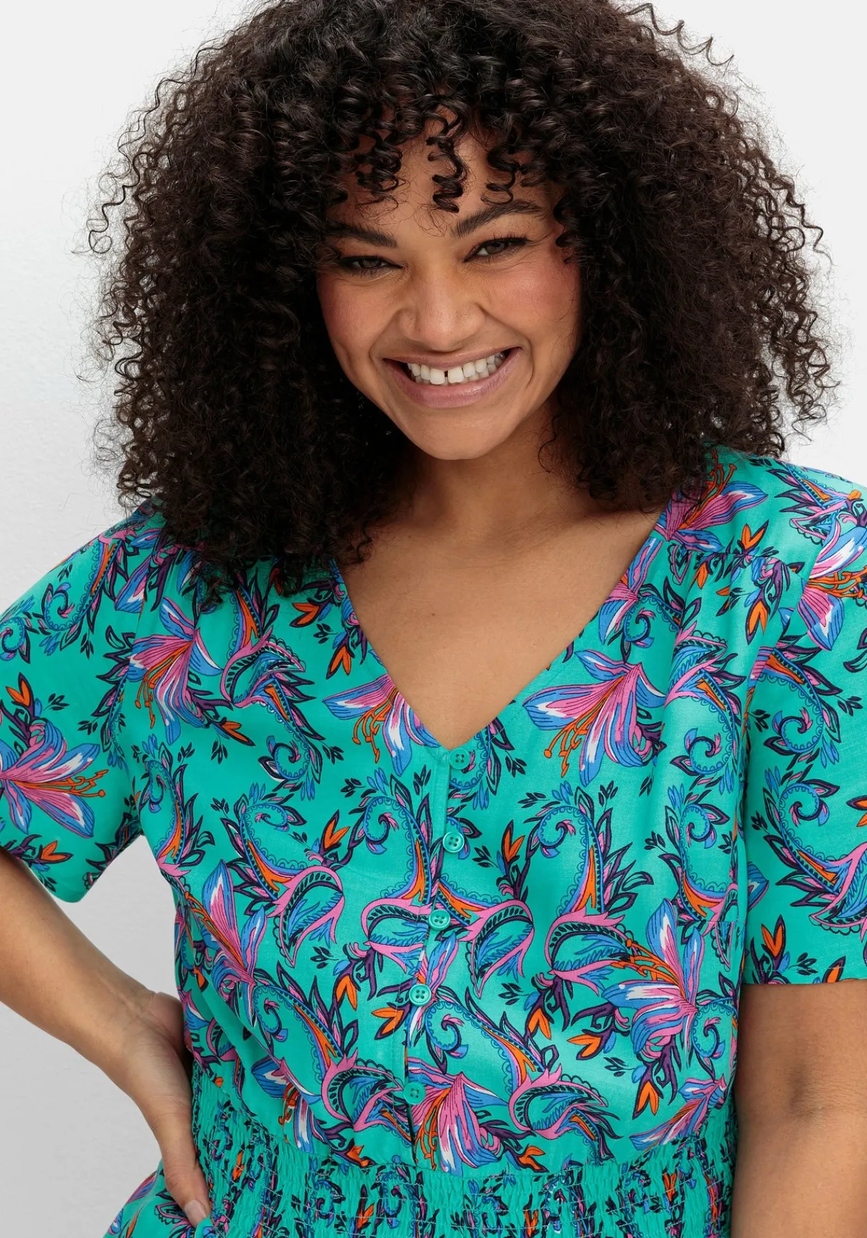 Maxikleid mit Blumendruck und Taillen-Smokbund<sheego by Joe Browns Sale