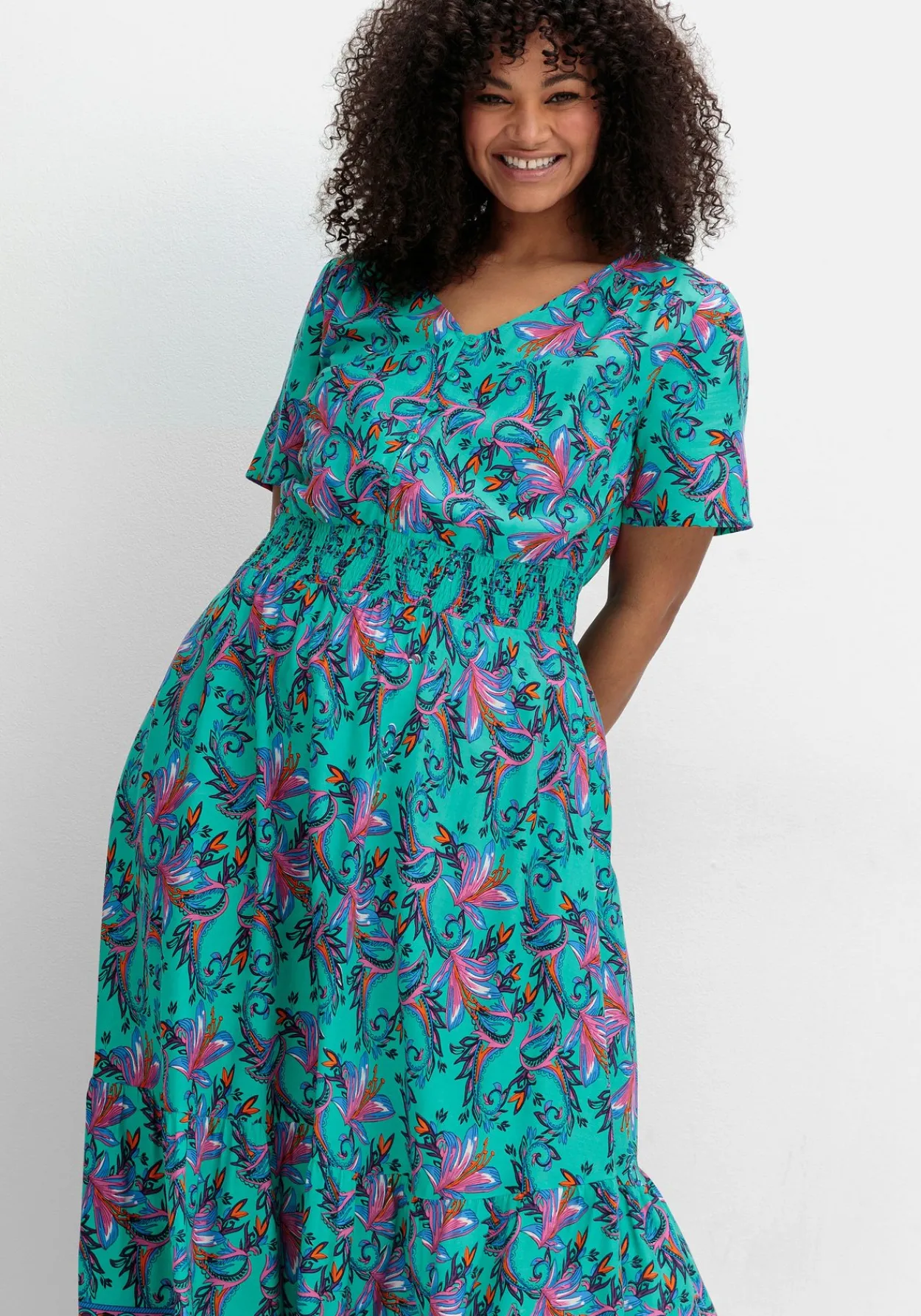 Maxikleid mit Blumendruck und Taillen-Smokbund<sheego by Joe Browns Sale