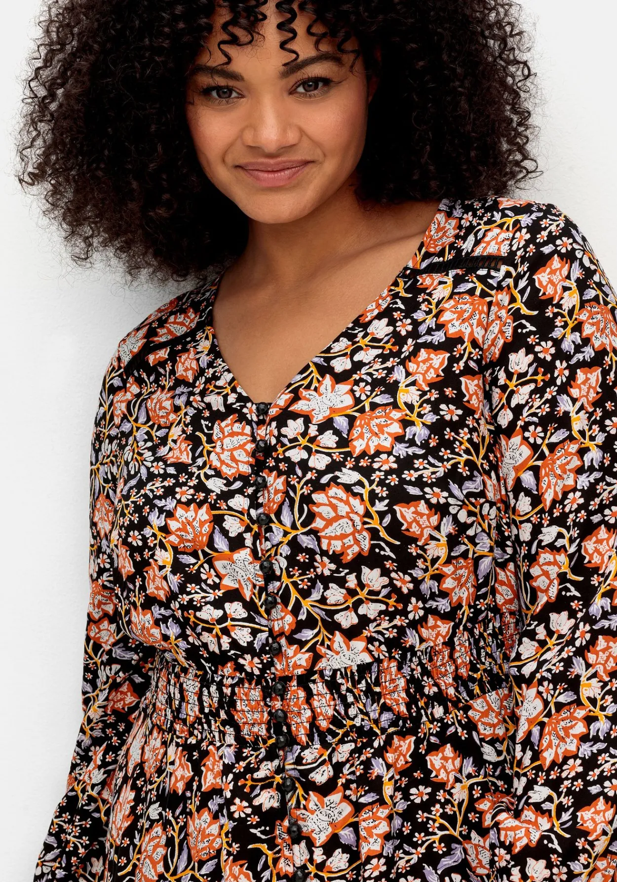 Maxikleid mit Blumenprint und gesmokter Taille<sheego by Joe Browns Hot