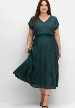 Maxikleid mit Smokbund und Volant am Saum<sheego New