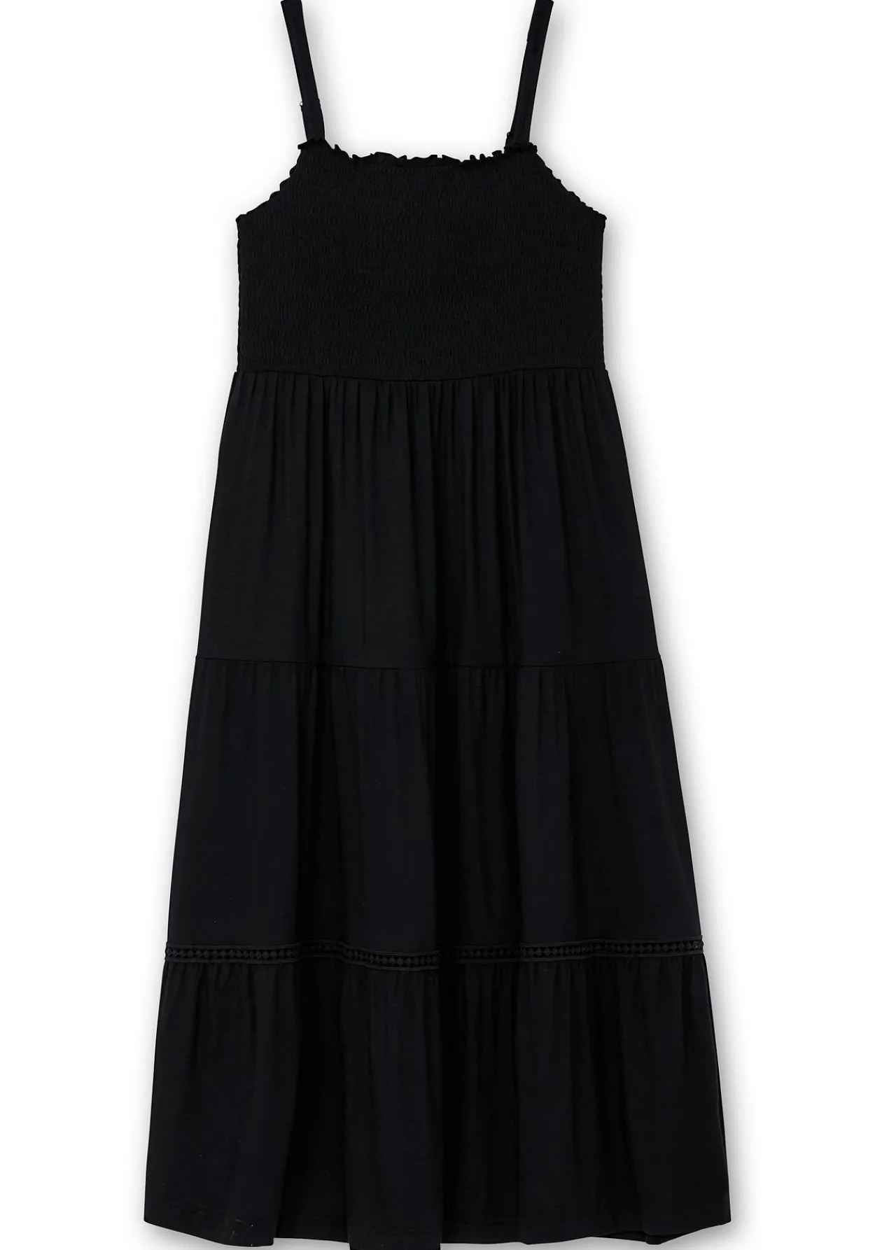 Maxikleid mit Smok-Oberteil und Volantrock<sheego Online