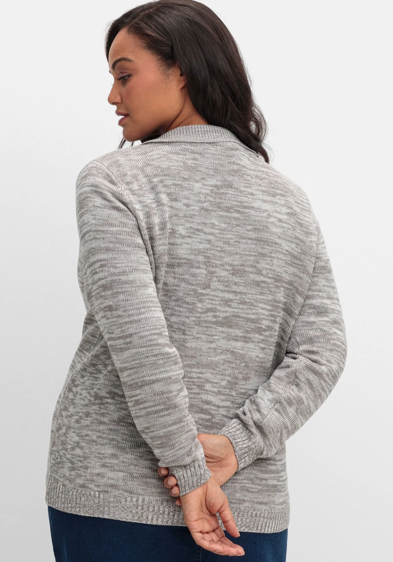 Melierte Strickjacke mit Polokragen<sheego Clearance