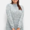 Melierter Strickpullover mit V-Einsatz<sheego Hot