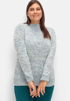 Melierter Strickpullover mit V-Einsatz<sheego Hot