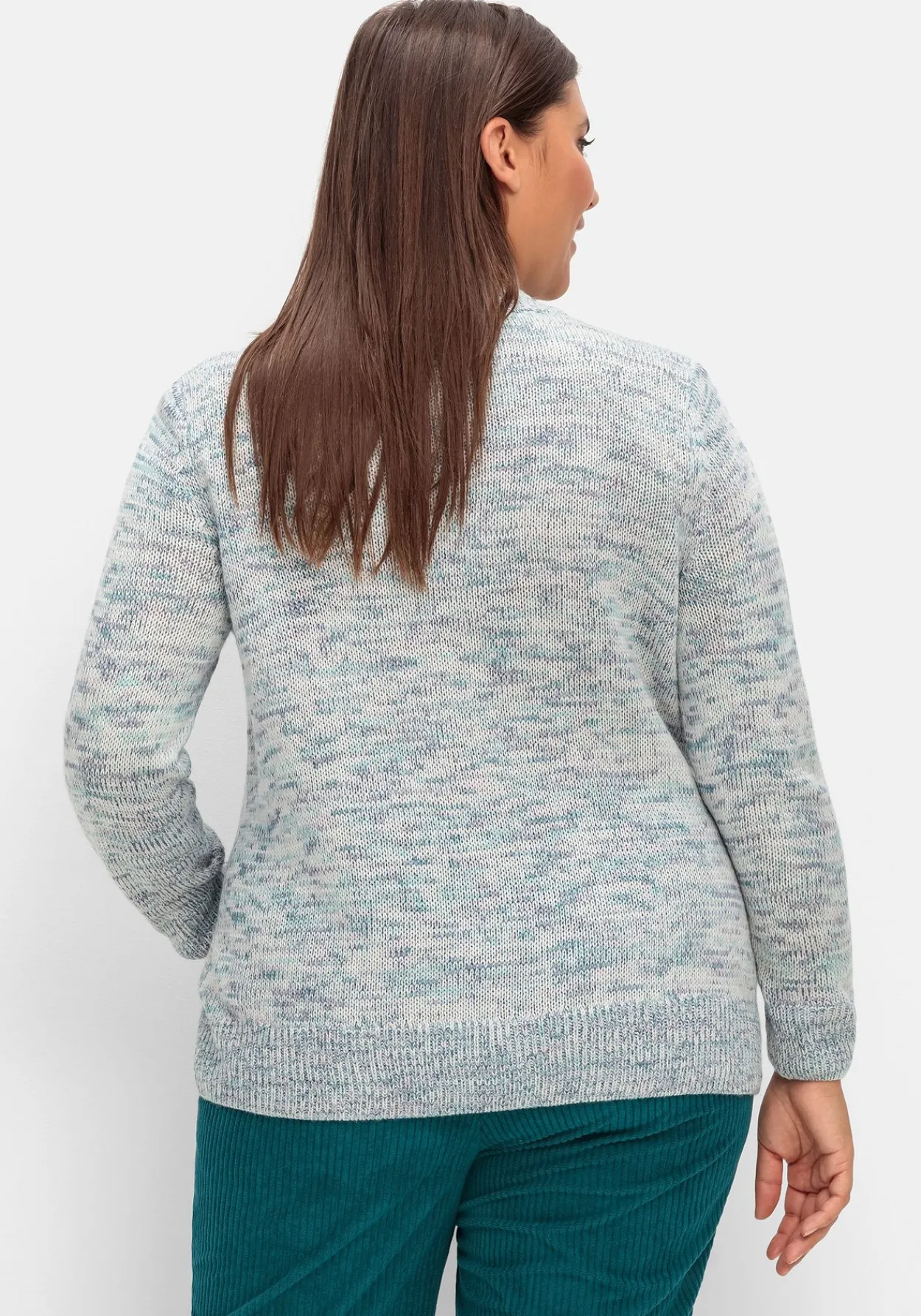 Melierter Strickpullover mit V-Einsatz<sheego Hot