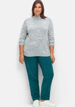 Melierter Strickpullover mit V-Einsatz<sheego Hot
