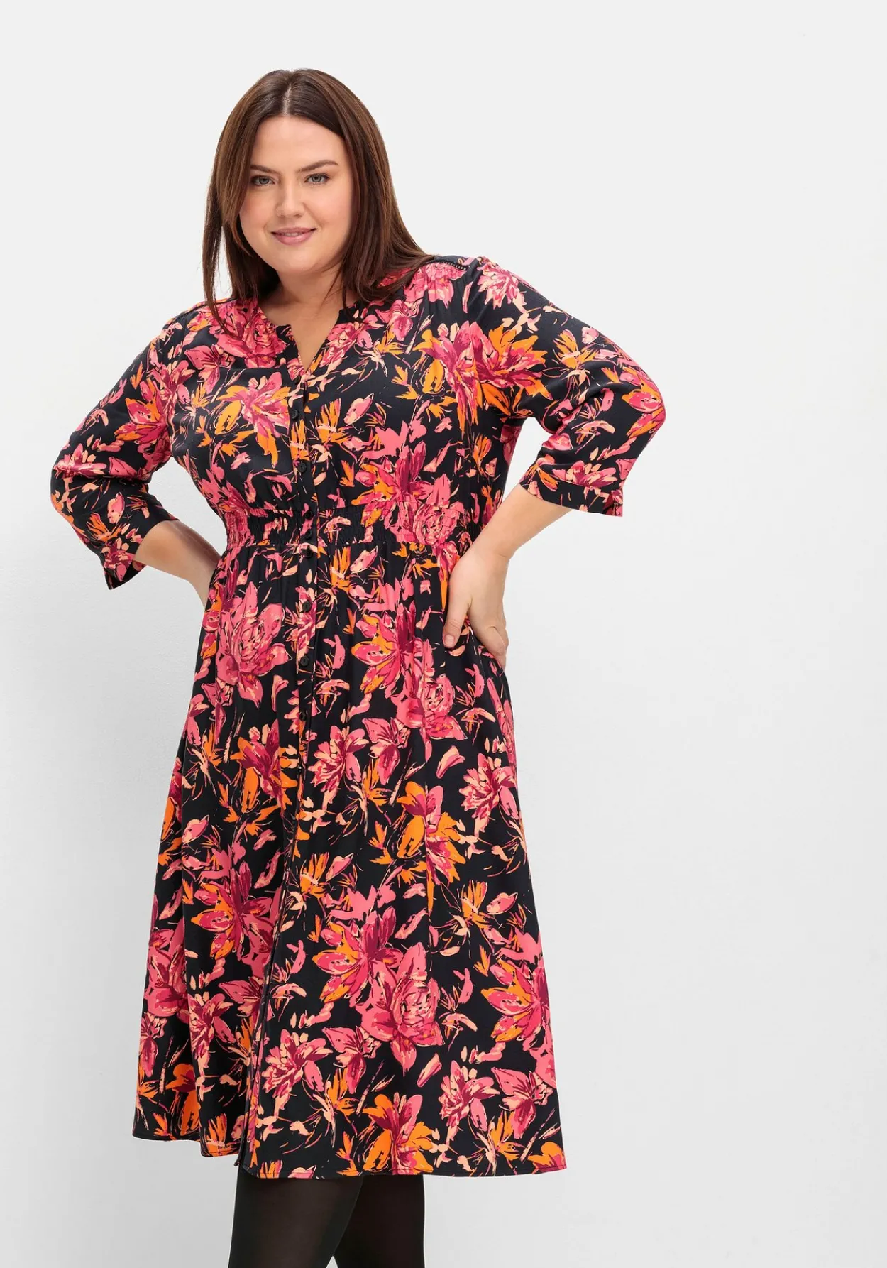 Midikleid aus Crêpe, mit Blumendruck<sheego Clearance