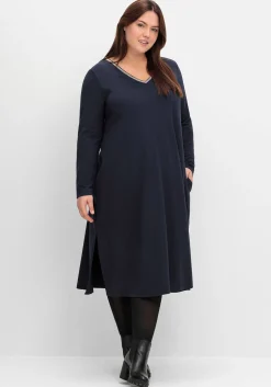 Midikleid in A-Linie, mit Perlendeko am Ausschnitt<sheego Outlet