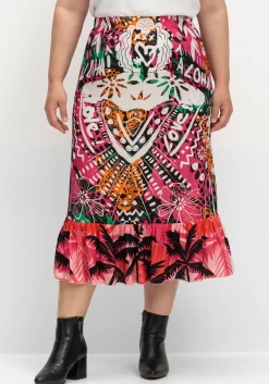 Midirock aus Viskose-Satin, mit Volant am Saum<sheego loves miss goodlife Outlet
