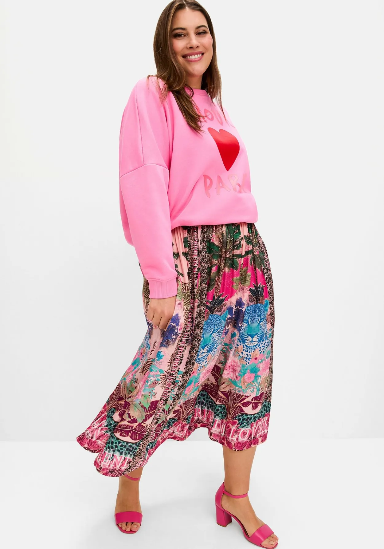 Midirock mit Tropical-Alloverprint<sheego loves miss goodlife Online