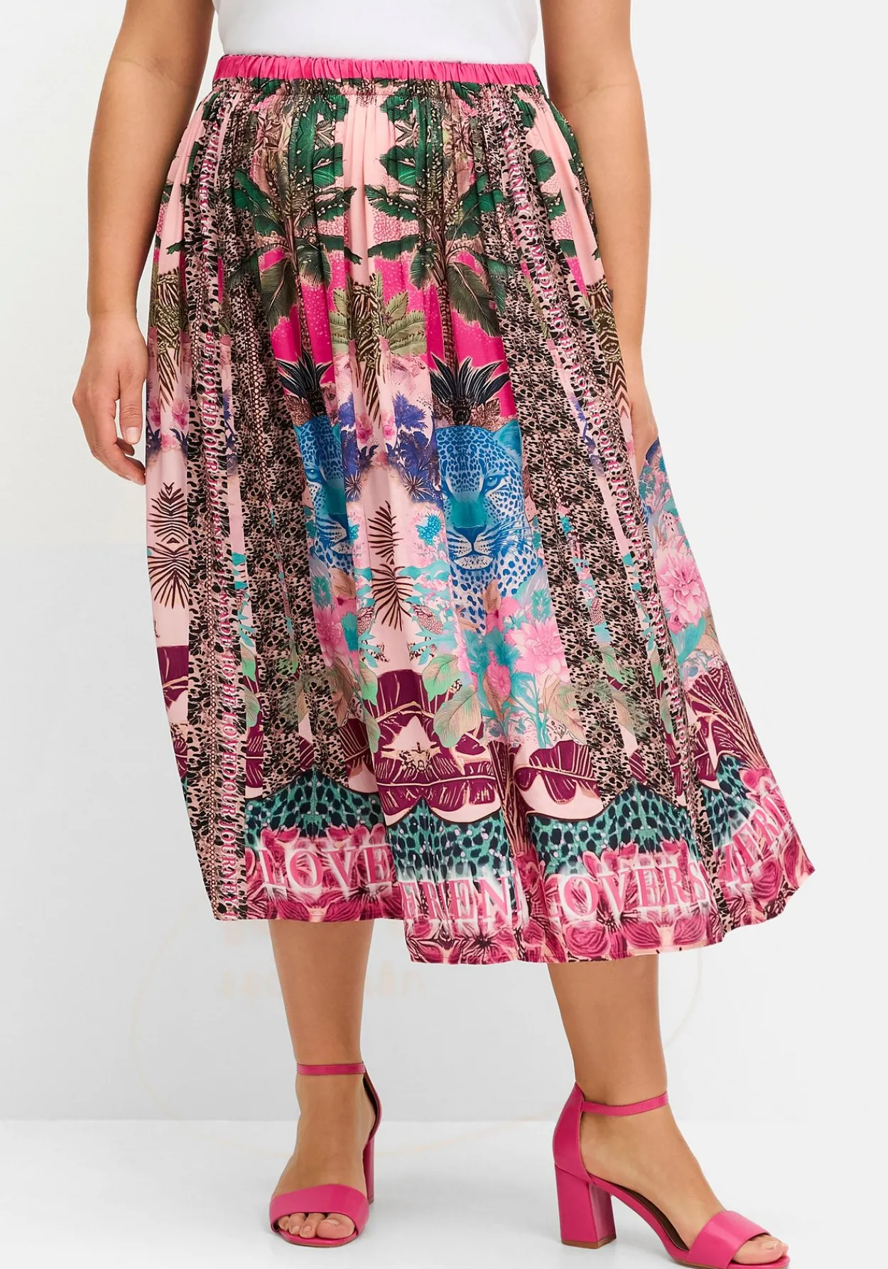 Midirock mit Tropical-Alloverprint<sheego loves miss goodlife Online