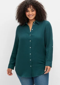 Musselin-Bluse mit Hemdkragen und Krempelärmeln<sheego Outlet