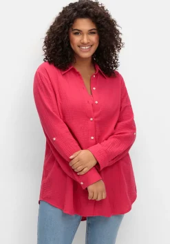Musselin-Bluse mit Hemdkragen und Krempelärmeln<sheego Hot