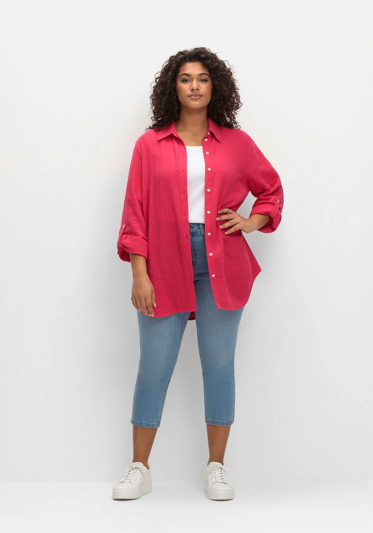 Musselin-Bluse mit Hemdkragen und Krempelärmeln<sheego Hot