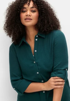 Musselin-Bluse mit Hemdkragen und Krempelärmeln<sheego Outlet