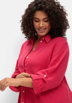 Musselin-Bluse mit Hemdkragen und Krempelärmeln<sheego Hot