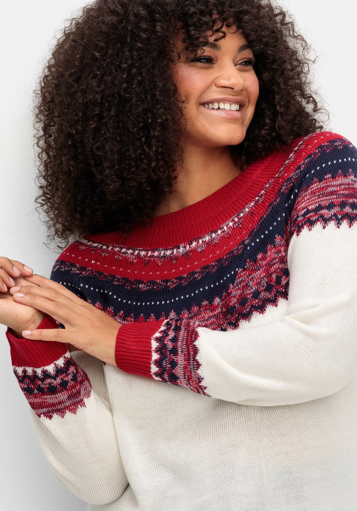 Norwegerpullover im Jacquardstrick, mit Raglanärmeln<sheego Discount