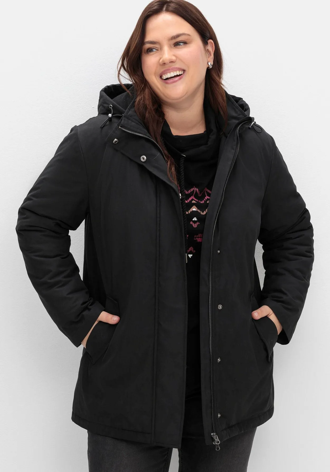 Parka mit gefütterter Kapuze und 2-Wege-Zipper<sheego Best