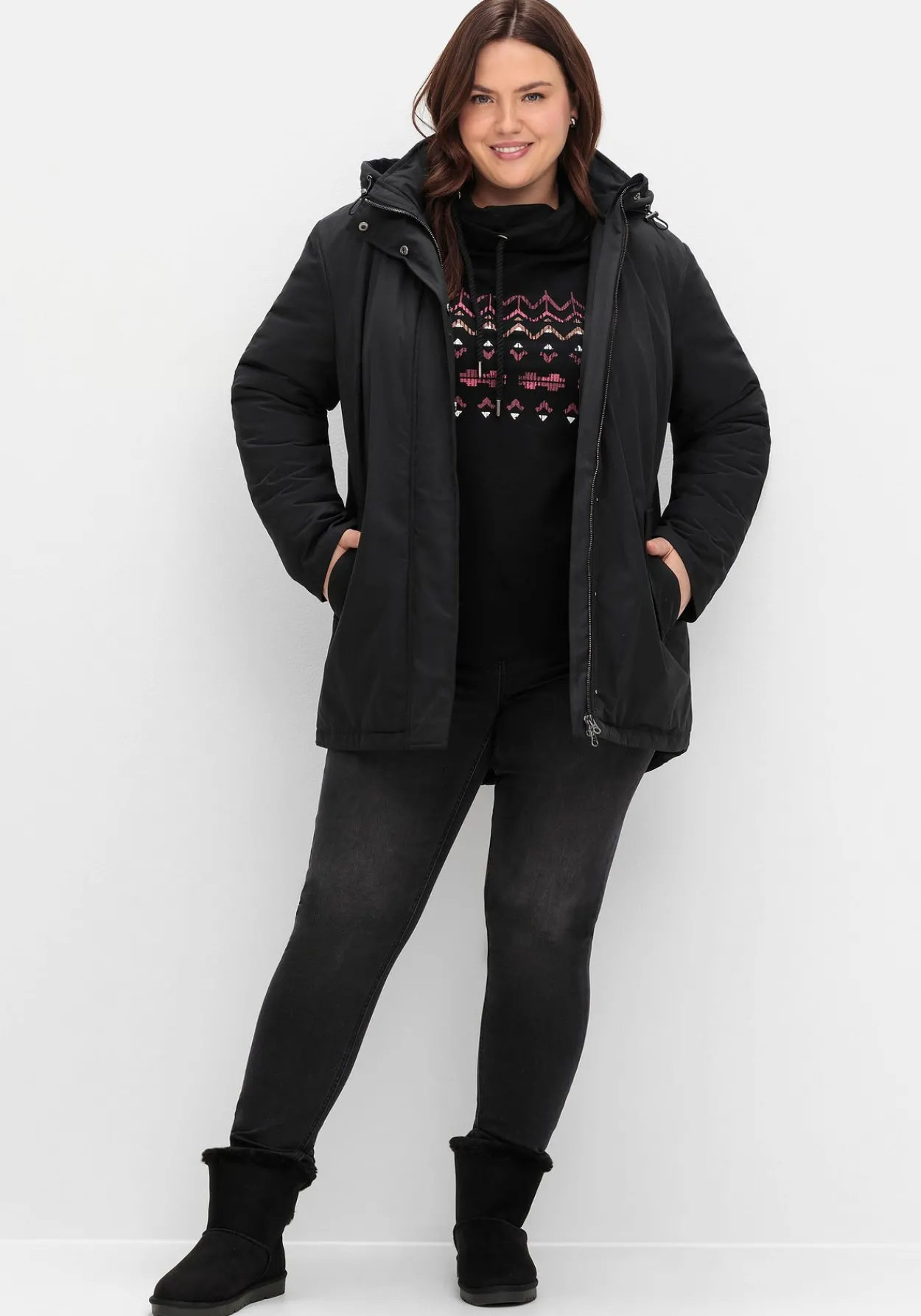 Parka mit gefütterter Kapuze und 2-Wege-Zipper<sheego Best