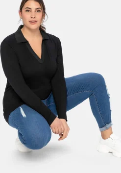 Poloshirt mit langem Arm, aus Viskosejersey<sheego Sale