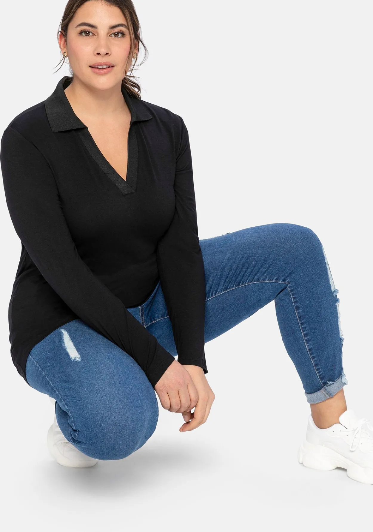 Poloshirt mit langem Arm, aus Viskosejersey<sheego Sale