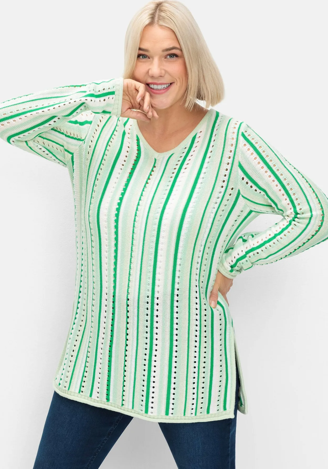 Pullover aus Ajourstrick, mit Längsstreifen<sheego Best