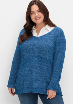 Pullover aus Bändchengarn, mit Krempelärmeln<sheego Online