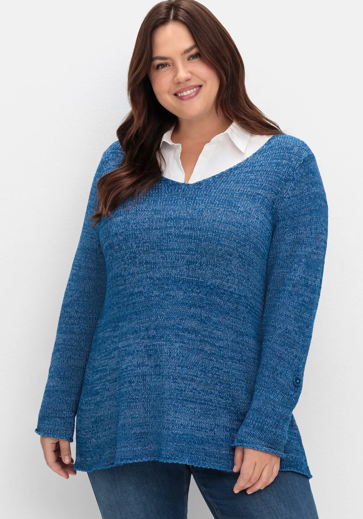 Pullover aus Bändchengarn, mit Krempelärmeln<sheego Online