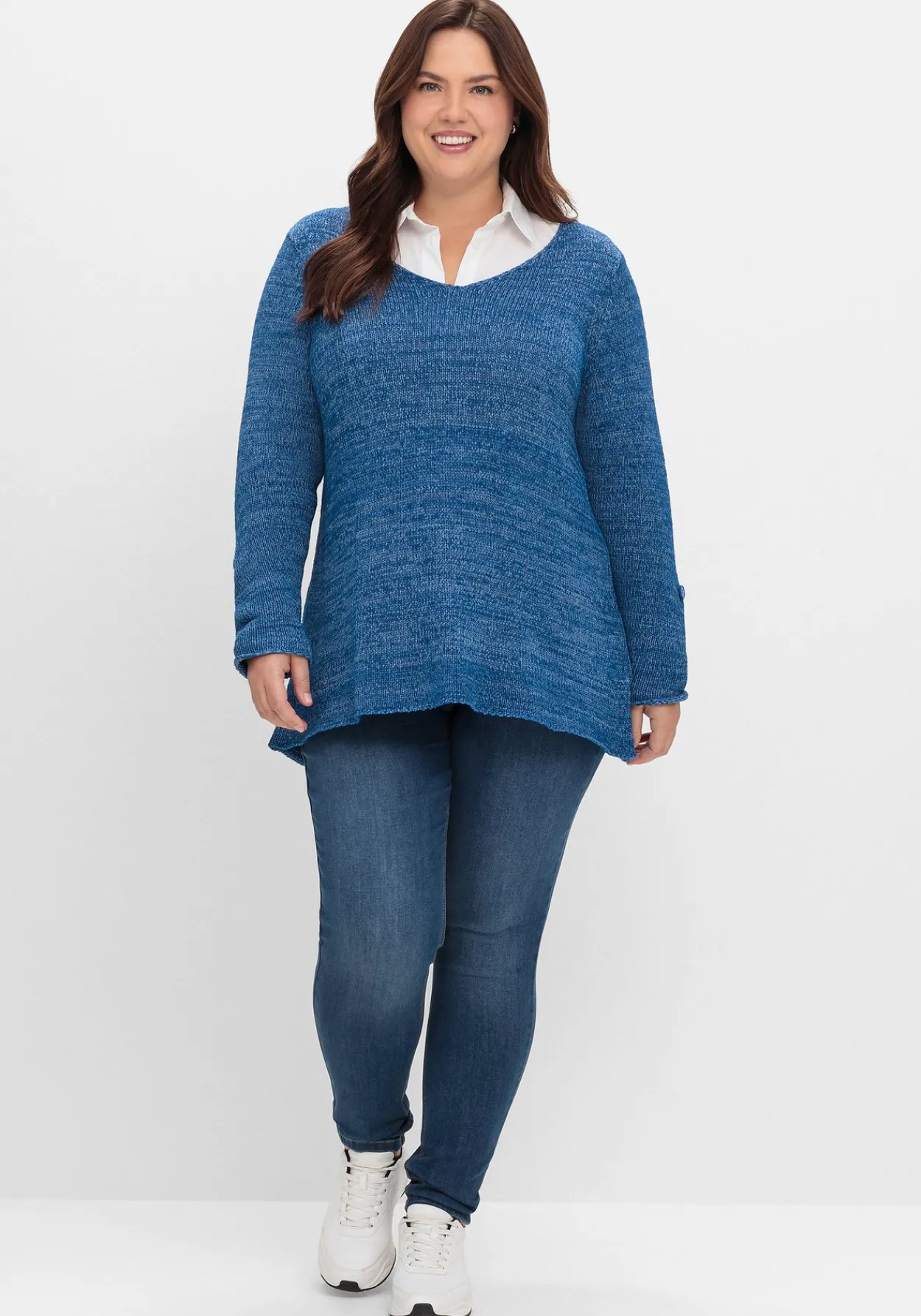 Pullover aus Bändchengarn, mit Krempelärmeln<sheego Online