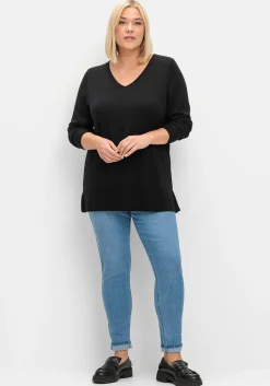 Pullover aus leichtem Strick, mit V-Ausschnitt<sheego Discount