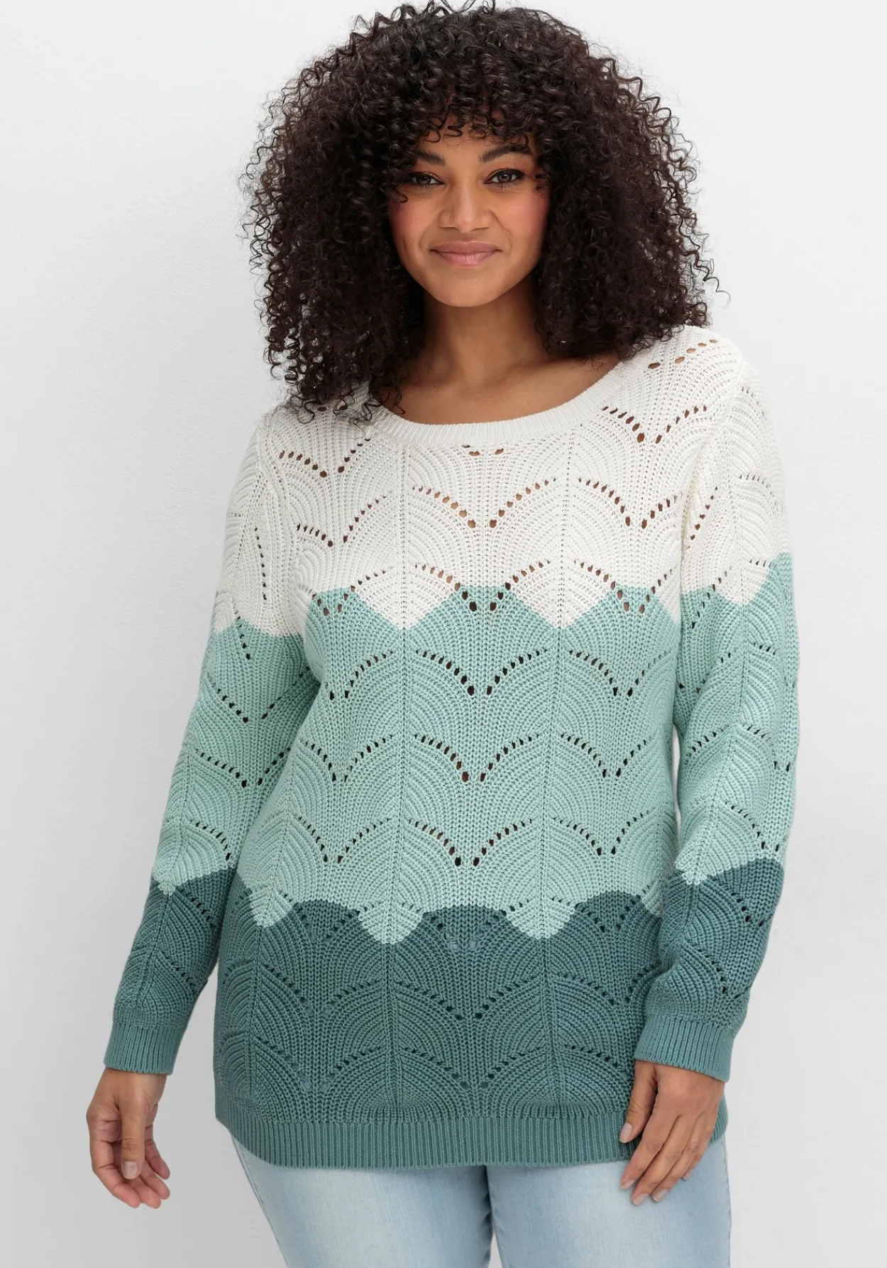 Pullover im Ajourstrick, mit Colourblocking<sheego Discount