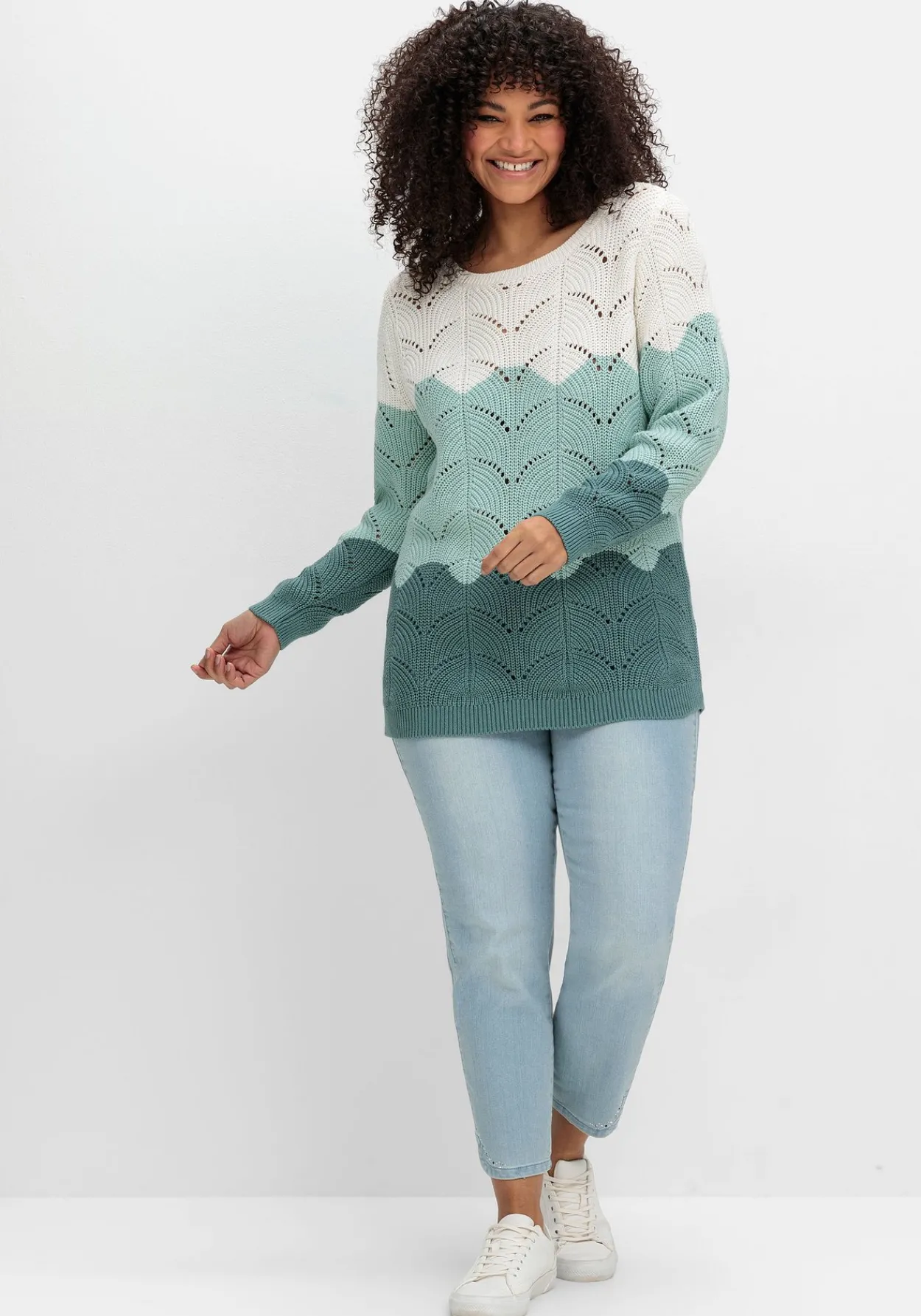 Pullover im Ajourstrick, mit Colourblocking<sheego Discount