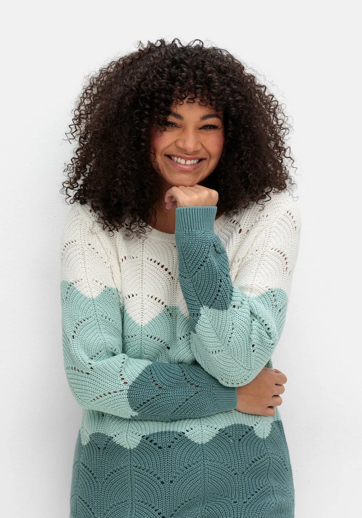 Pullover im Ajourstrick, mit Colourblocking<sheego Discount