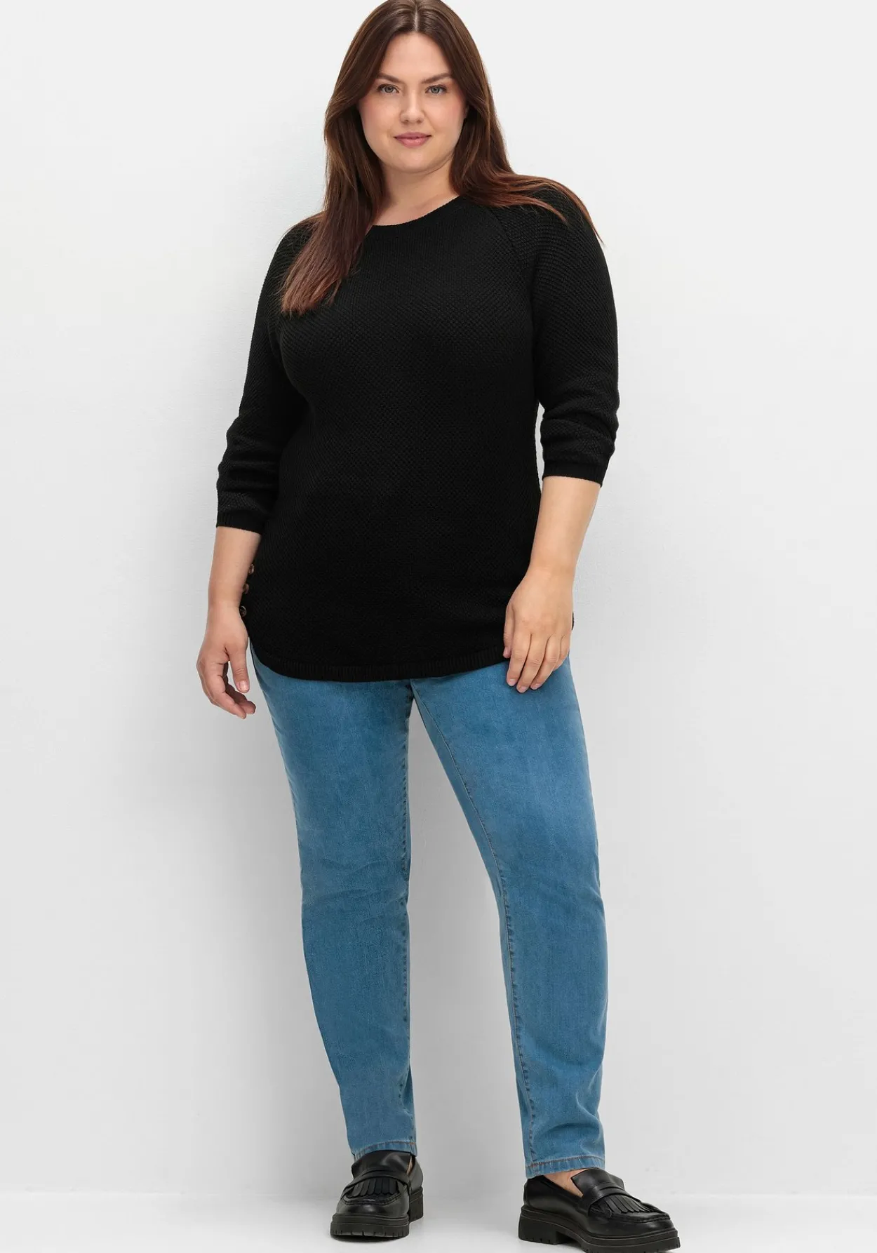 Pullover im Strukturstrick, mit Zierknöpfen seitlich<sheego Clearance