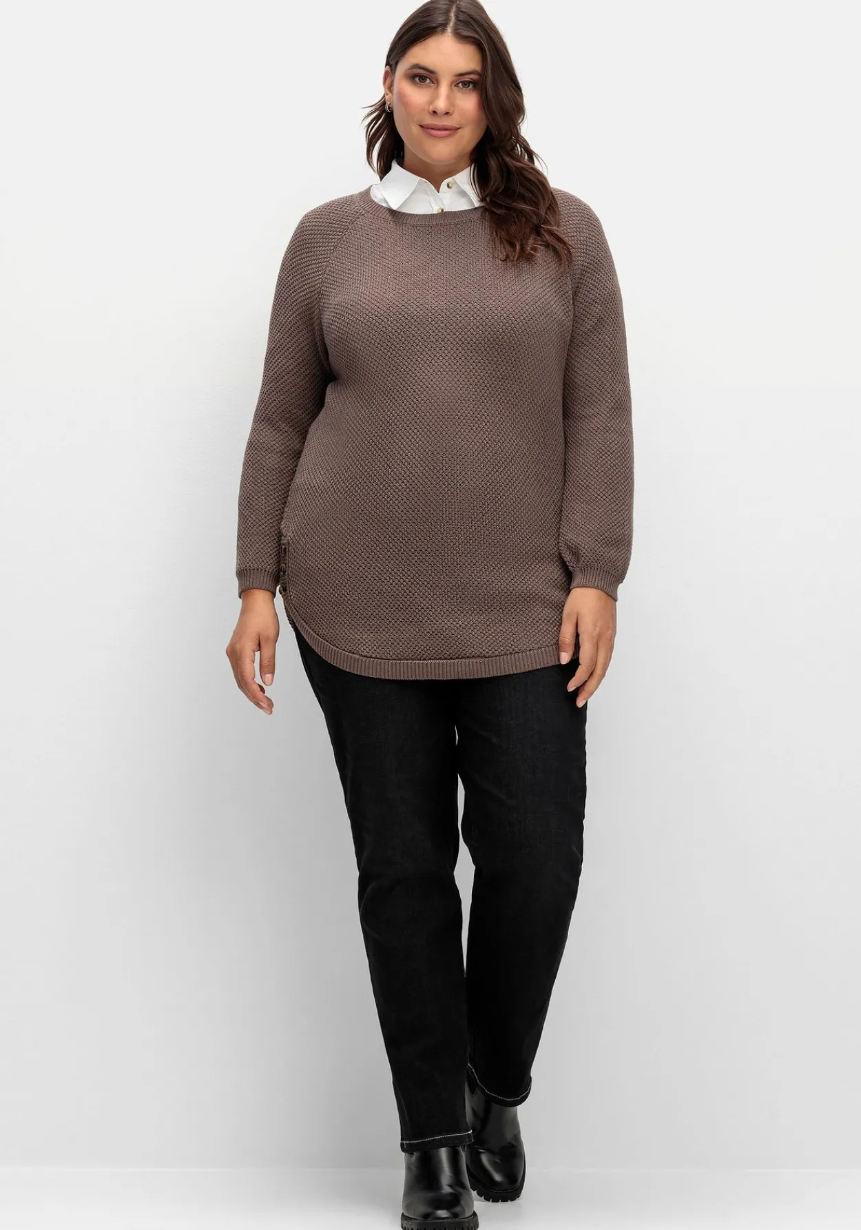 Pullover im Strukturstrick, mit Zierknöpfen seitlich<sheego Sale