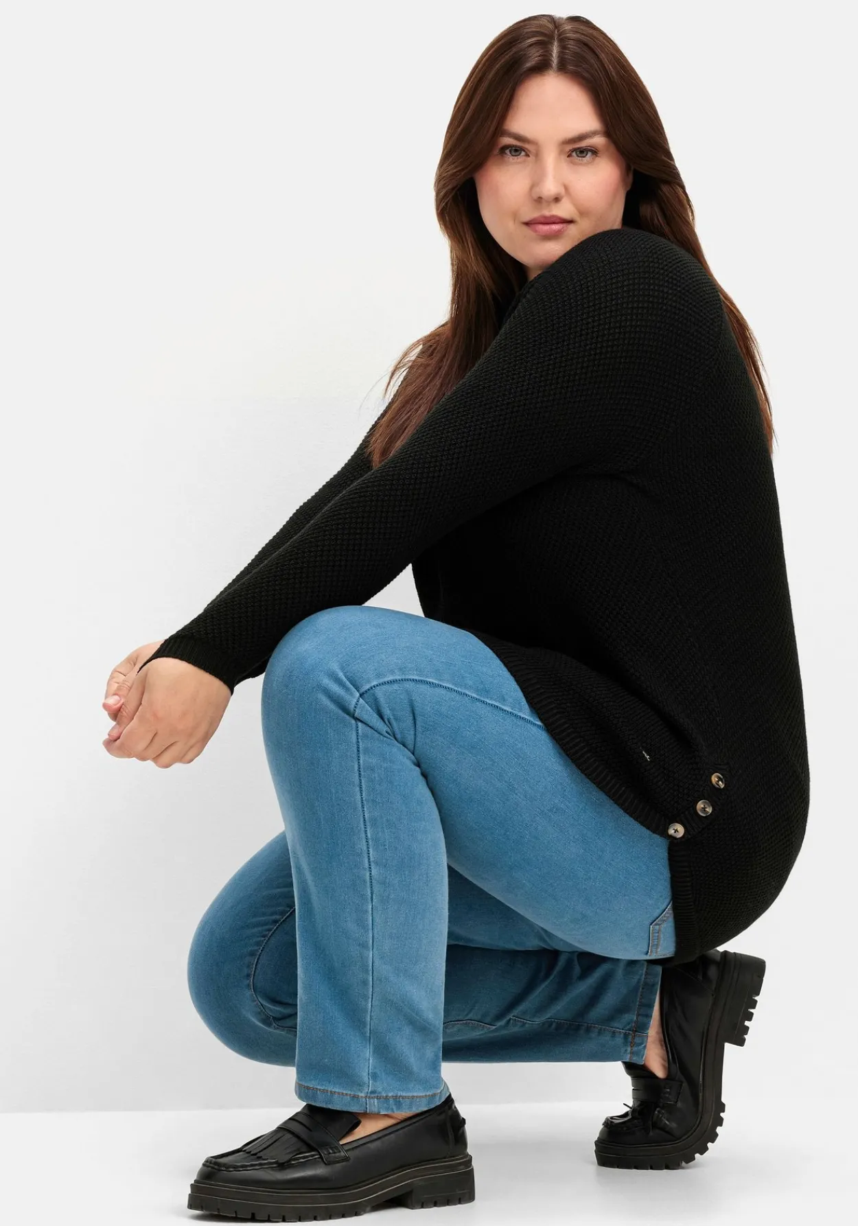 Pullover im Strukturstrick, mit Zierknöpfen seitlich<sheego Clearance